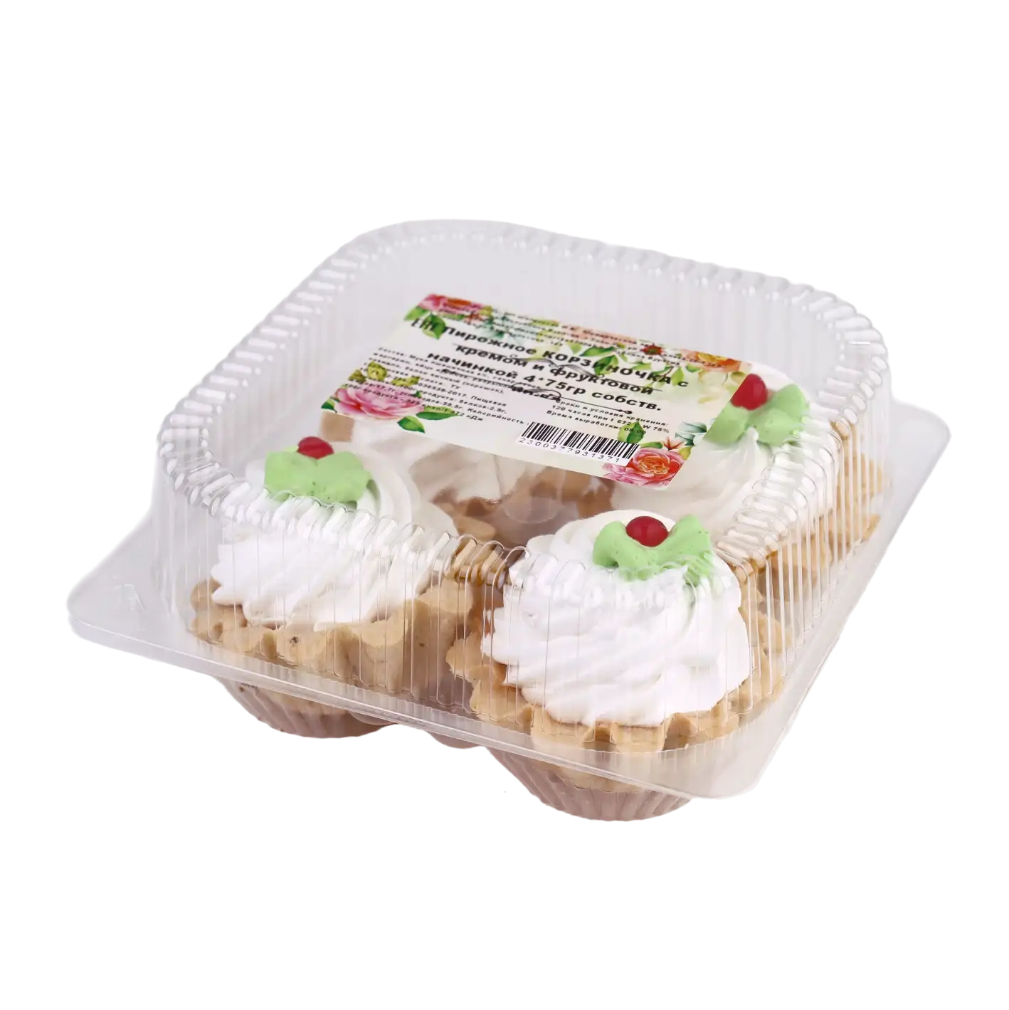 Пирожное DOLCE PERFETTO КОРЗИНОЧКА с кремом и фруктовой начинкой 4*75гр собств. пр-ва